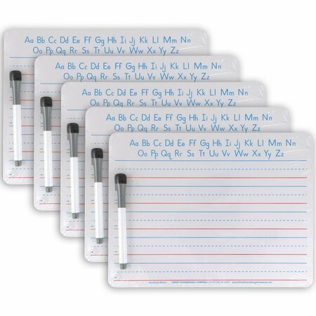 PACON Handwriting Whiteboard Dry Erase Set, 2-Sided, Ruled/Plain with Marker/Eraser, 9in. x 12in., 5PK PAC9877C-1